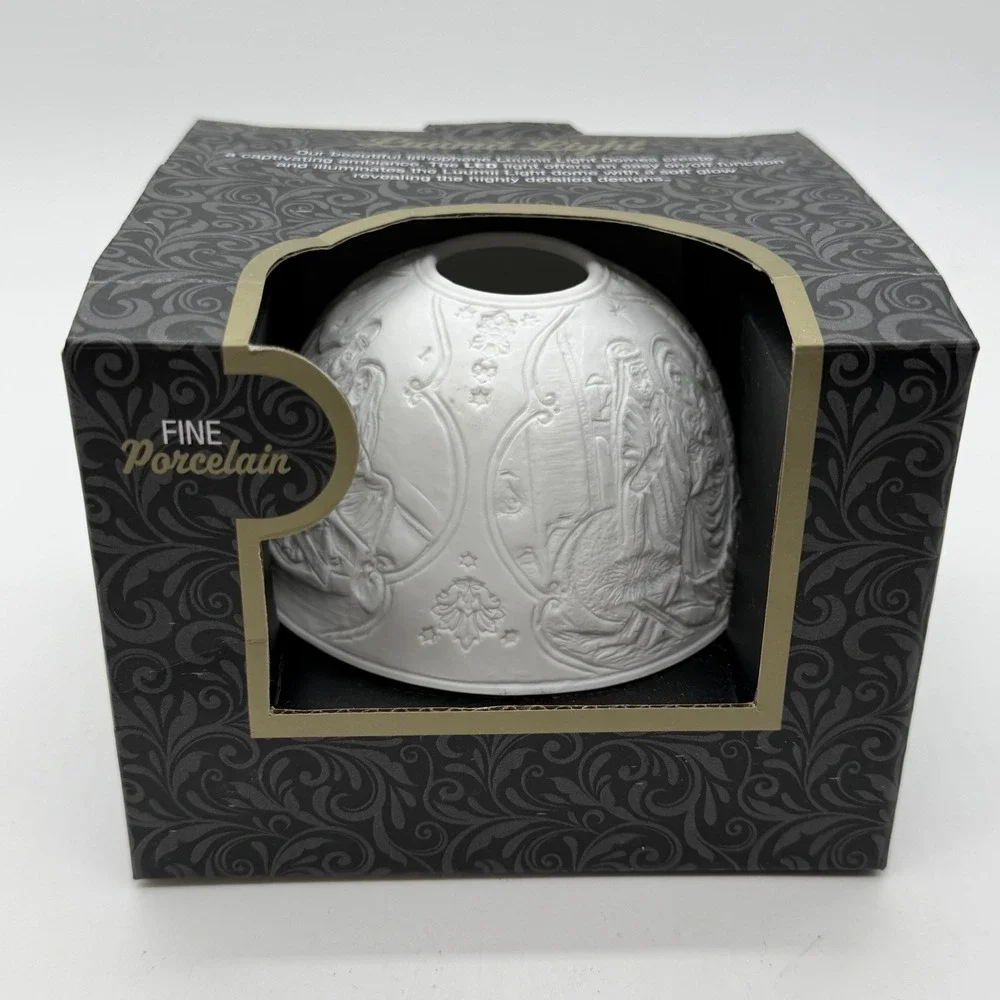 Fairy Lamp Luumii Light Dome Biblical Manger Scene LED White Porcelain 4.75x 3